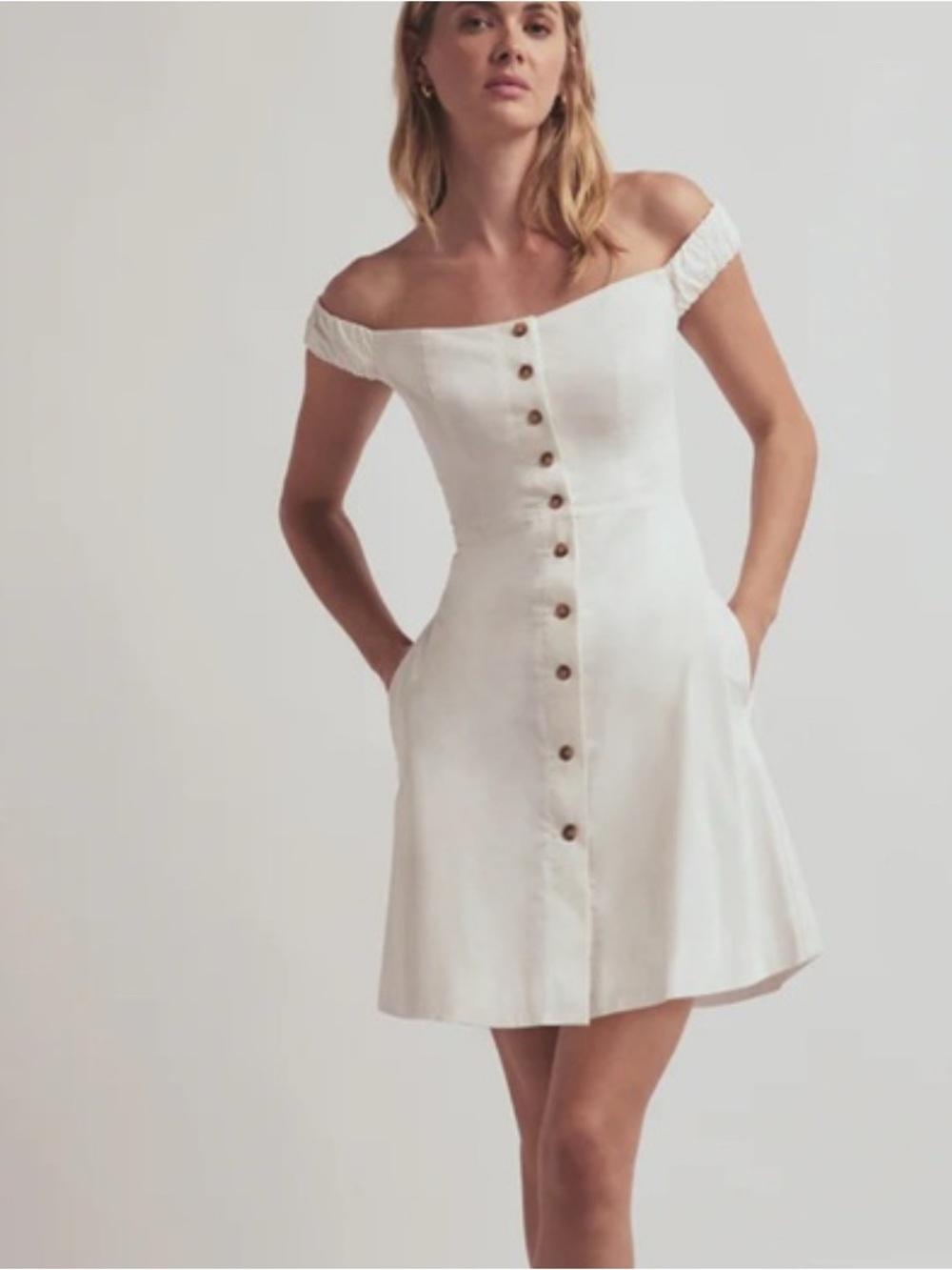 Favorite Daughter Love sick off -Shoulder Button-Front White Dress NWT 4